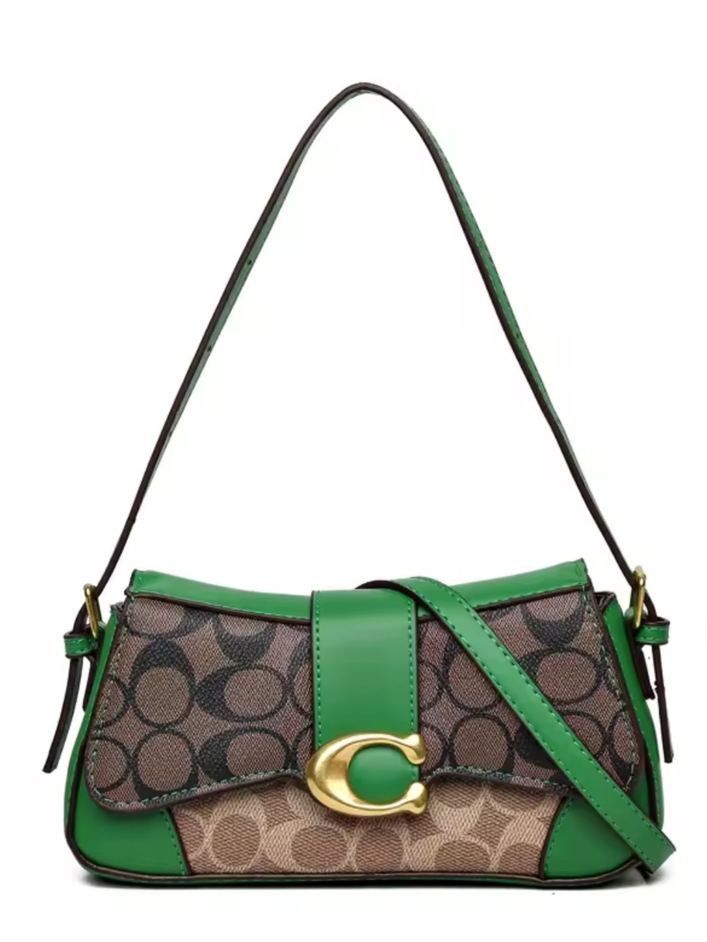 Designer inspired Green Signature Canvas Shoulder Bag with Gold C-Clasp